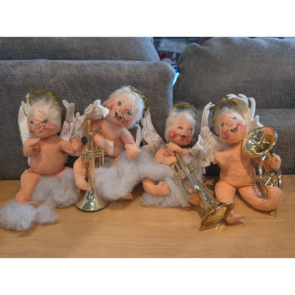 Vintage 1988 Annalee Mobilitee Christmas Angel Dolls with Instruments Set of 4